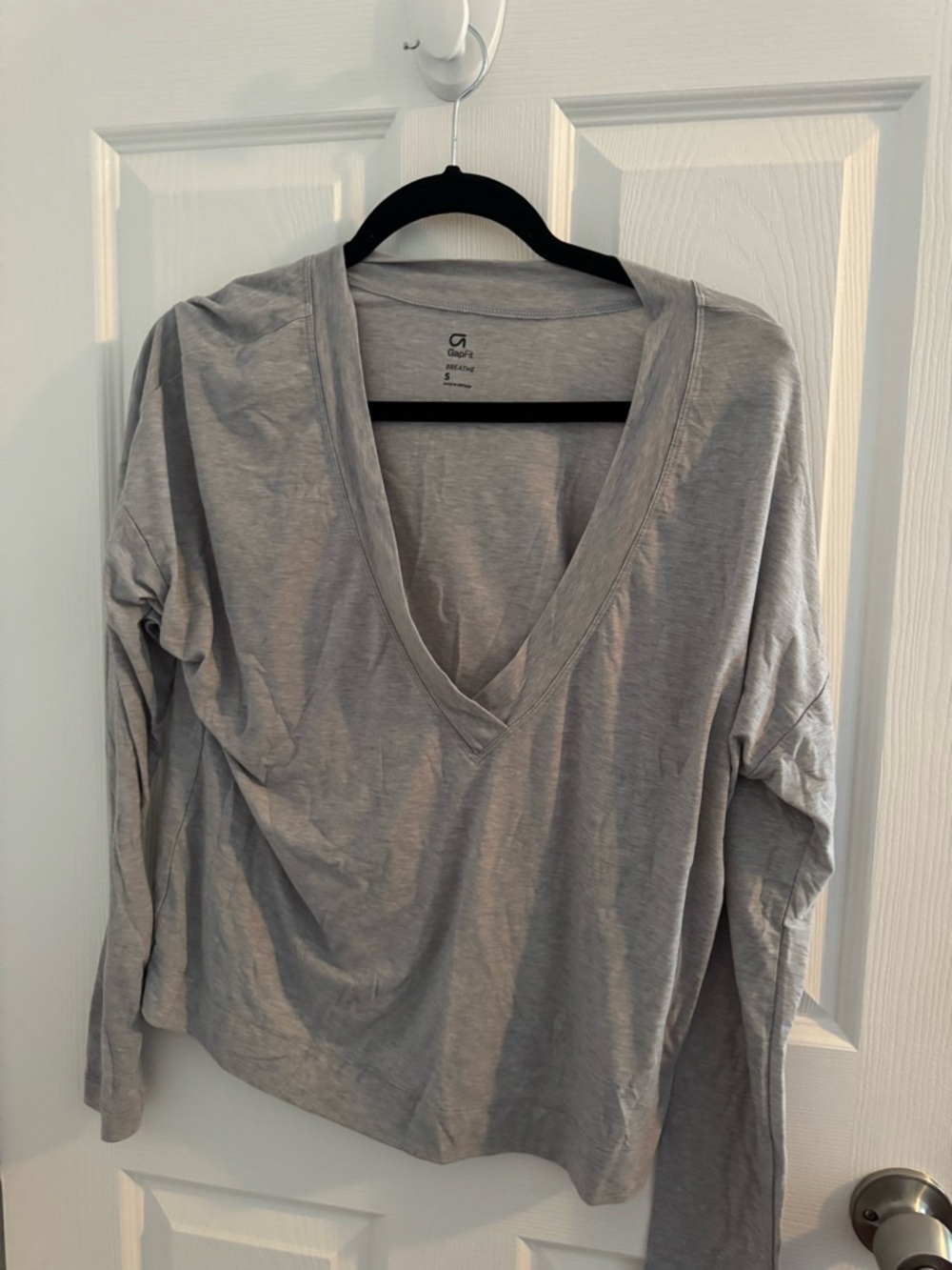 GAP Light Gray Deep V-Neck Long Sleeve Tee